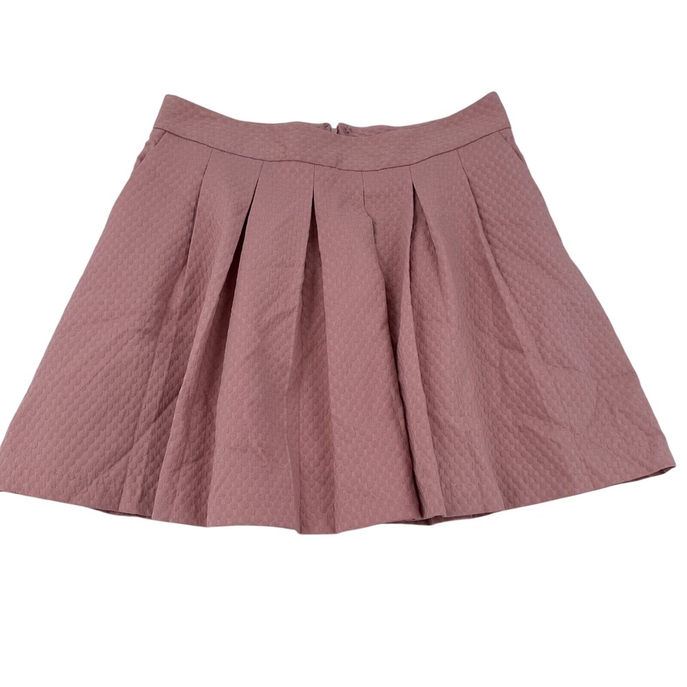 ELLE Women Pink Textured Pleated Mini Skirt Size 10 Dusty Rose Flared Honeycomb